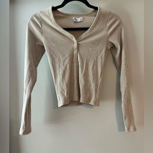 Hollister Beige Button Down Ribbed Top